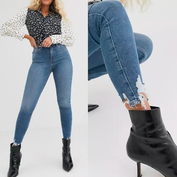 🦋 TOPSHOP Jamie High Waisted Raw Hem Jeans 26 Distressed Casual Boho Everyday - Picture 1 of 9